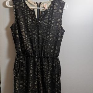 Black lace nude romper dress shorts pockets xhiliration size small sleeveless